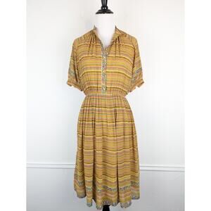 Ark Reworks Shirt Dress Vintage Rockabilly Cottagecore Floral Boho Gold Size S